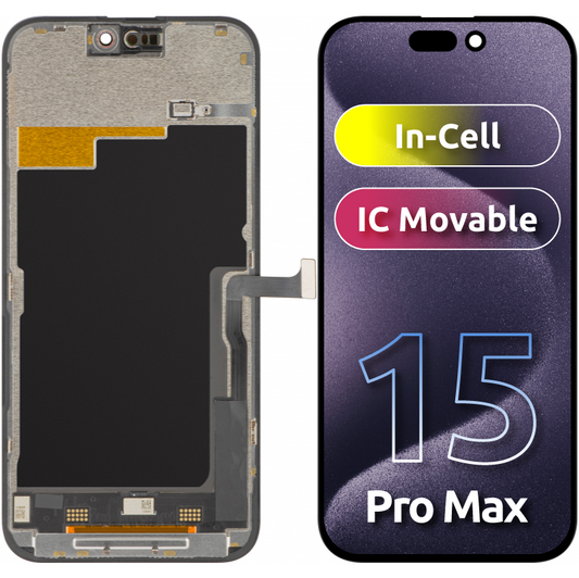 Dotykový displej ZY pro Apple iPhone 15 Pro Max, s rámečkem, verze In-Cell IC Movable LCD, černý 