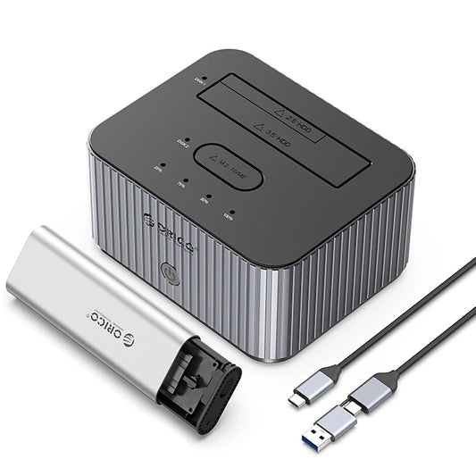 Dokovací stanice Orico IT28E-C pro HDD / SSD SATA 2,5 palce / 3,5 palce - SSD SATA M.2 NVMe, šedá