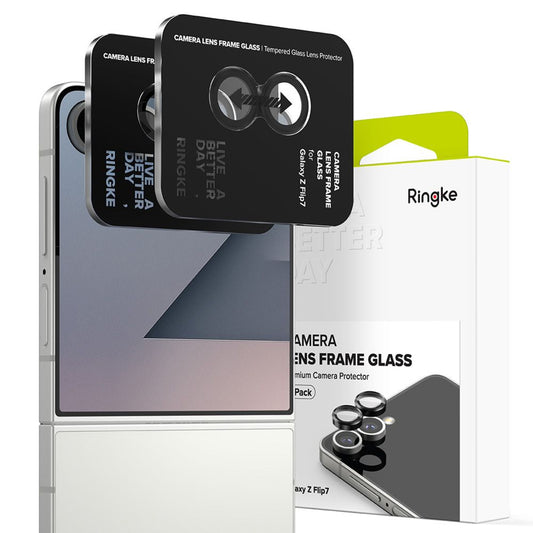Ochranná fólie Ringke na zadní kameru pro Samsung Galaxy Z Flip7 F766, Tvrzené sklo, Sada 2 kusy, Černá