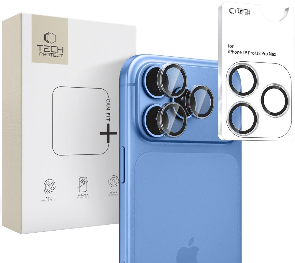 Ochranná fólie na zadní kameru Tech-Protect CamRing Fit+ pro Apple iPhone 18 Pro / 18 Pro Max, tvrzené sklo, průhledná