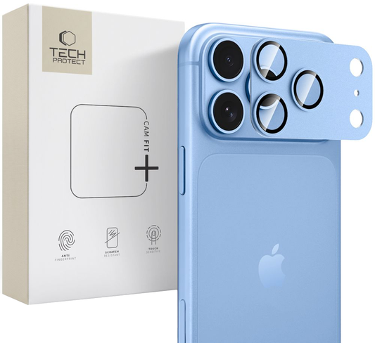 Ochranné sklo na zadní fotoaparát Tech-Protect CamFull Fit+ pro Apple iPhone 18 Pro Max, tvrzené sklo, světle modré