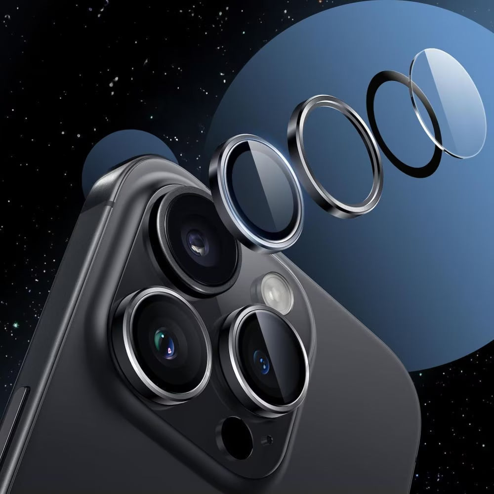 Ochranná fólie na zadní kameru Tech-Protect CamRing Fit+ pro Apple iPhone 17, Tvrzené sklo, Černá