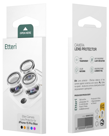 Etteri Rear Camera Protective Film for Apple iPhone 16 Plus / 16, Tempered Glass, Blue