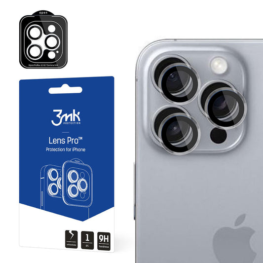 Ochranná fólie na zadní kameru 3MK Lens Pro pro Apple iPhone 16 Pro Max / 16 Pro, tvrzené sklo, černá