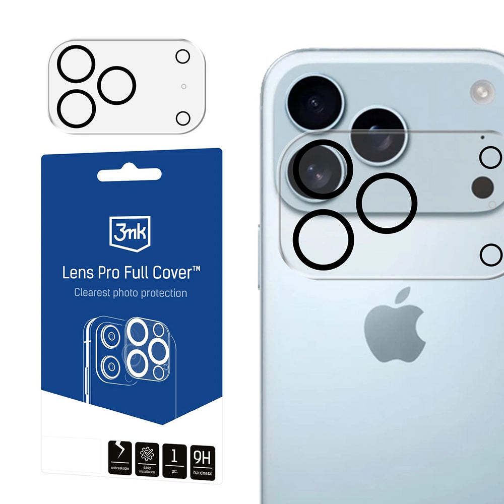Ochranná fólie 3MK Pro Full Cover na zadní kameru pro Apple iPhone 17 Pro, Tvrzené sklo, Černá