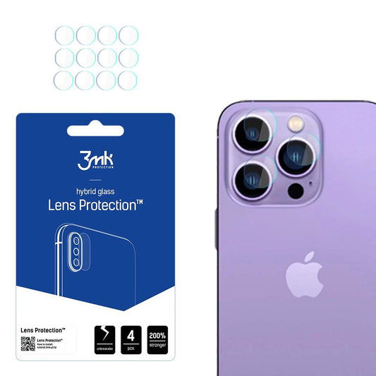 Ochranná fólie na zadní kameru 3MK Protection pro Apple iPhone 14 Pro Max / 14 Pro, flexibilní sklo, sada 4 kusů, průhledná