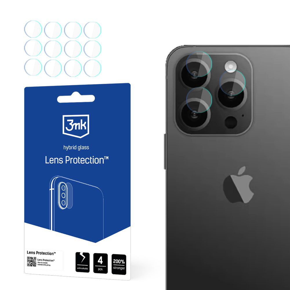 3MK Protection Rear Camera Protective Film for Apple iPhone 15 Pro Max, Flexible Glass, Set of 4 Pieces, Transparent