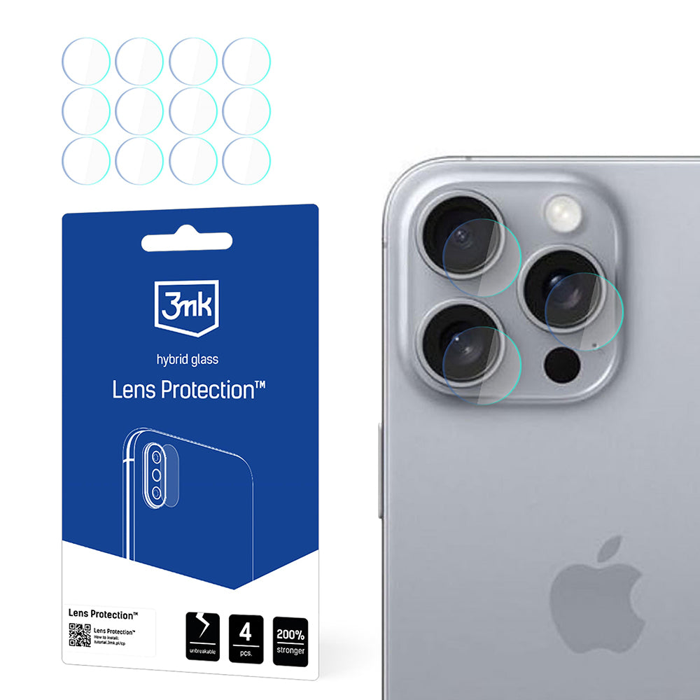 Ochranná fólie na zadní kameru 3MK Protection pro Apple iPhone 16 Pro, flexibilní sklo, sada 4 kusů, průhledná