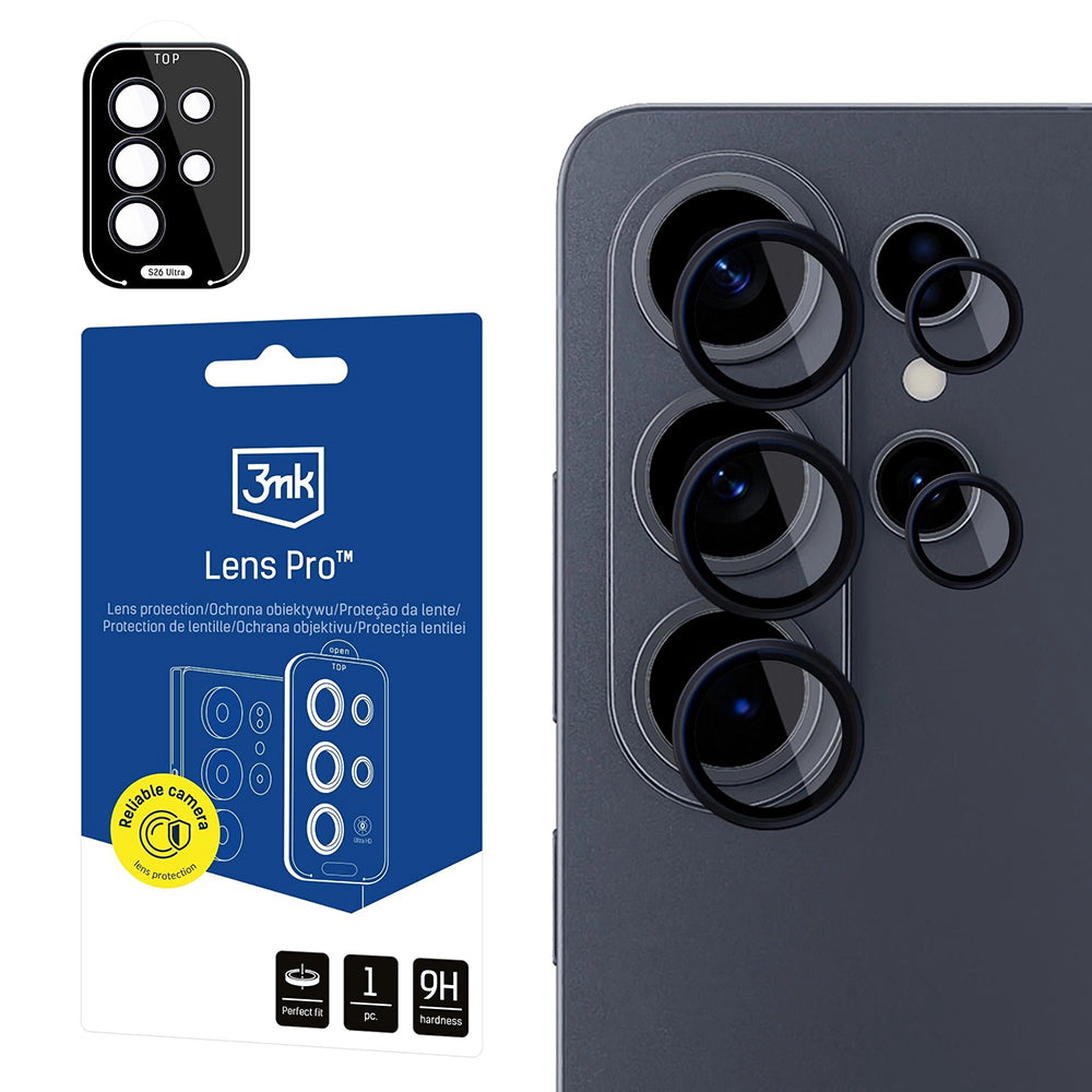 Ochranná fólie 3MK Protection na zadní kameru pro Samsung Galaxy S26 Ultra S948, Tvrzené sklo, Černá