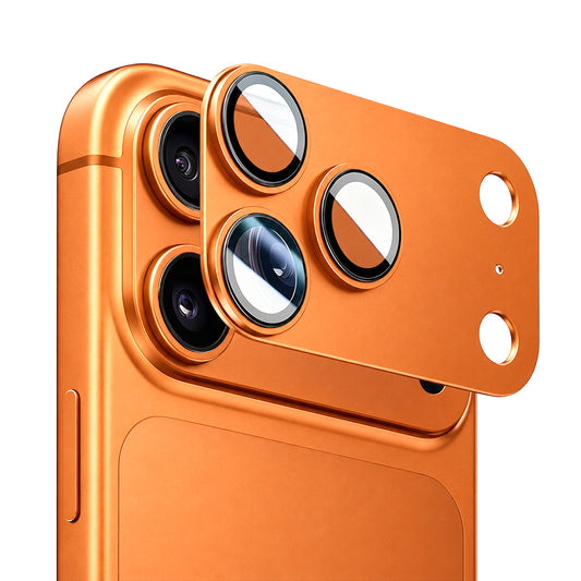 Ochranné sklo na zadní fotoaparát Blueo Integrated Metal pro Apple iPhone 17 Pro, tvrzené sklo, oranžové