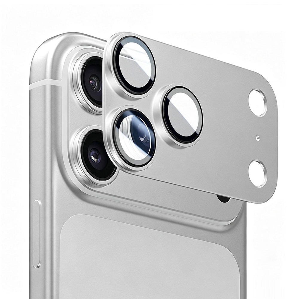 Blueo Integrated Metal Rear Camera Protector for Apple iPhone 18 Pro, Tempered Glass, Silver