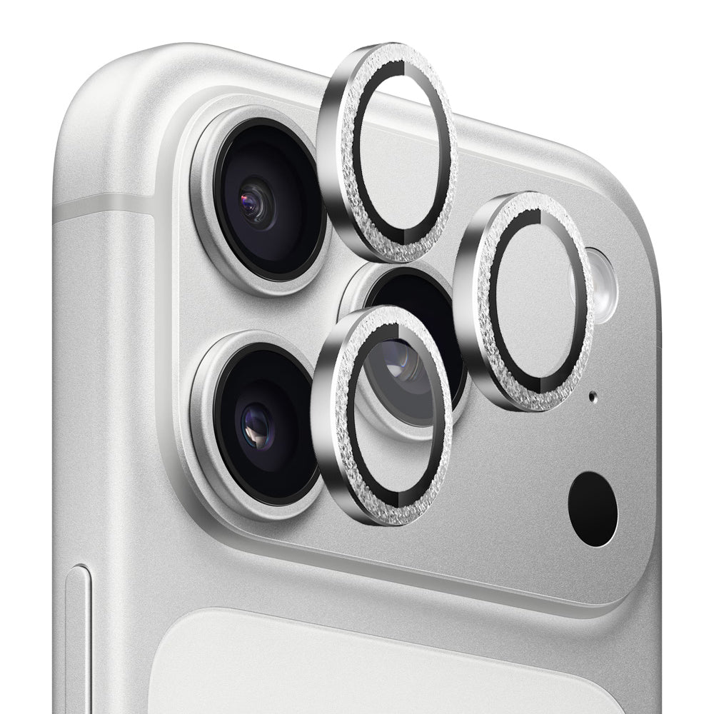 Ochranné sklo na zadní fotoaparát Blueo Metal Frame Glitter pro Apple iPhone 18 Pro / 18 Pro Max, tvrzené sklo, stříbrné