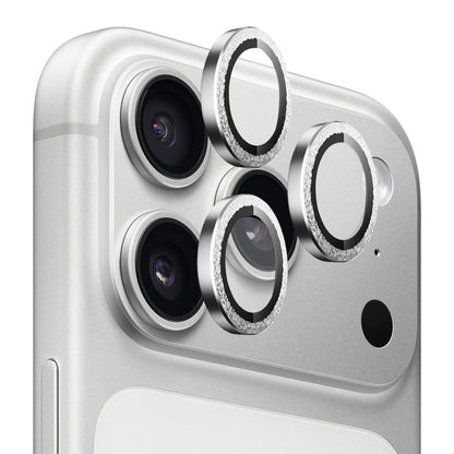 Ochranné sklo na zadní fotoaparát Blueo Metal Frame Glitter pro Apple iPhone 18 Pro / 18 Pro Max, tvrzené sklo, stříbrné