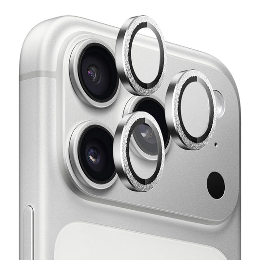 Ochranné sklo na zadní fotoaparát Blueo Metal Frame Glitter pro Apple iPhone 18 Pro / 18 Pro Max, tvrzené sklo, stříbrné