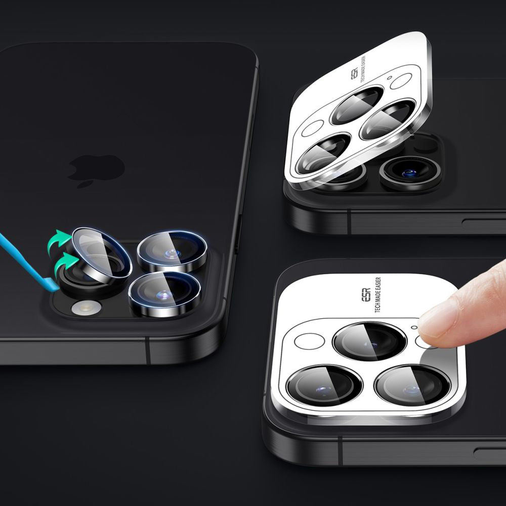 Ochranná fólie ESR Armorite na zadní kameru pro Apple iPhone 17 Pro Max / 17 Pro / 16 Pro Max / 16 Pro, Tvrzené sklo, Černá