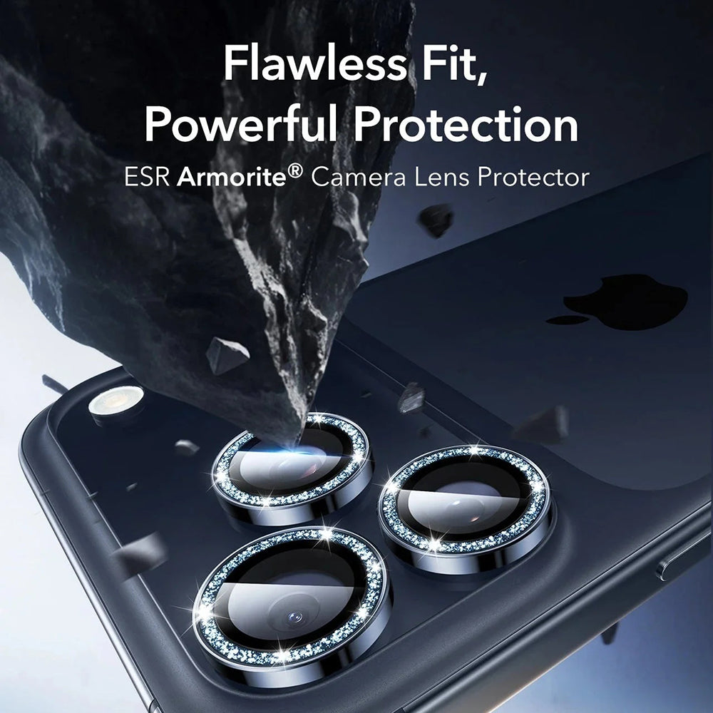 Ochranná fólie na zadní kameru ESR Glitter Diamond Armorite pro Apple iPhone 17 Pro Max / 17 Pro, Tvrzené sklo, Full Glue, Modrá