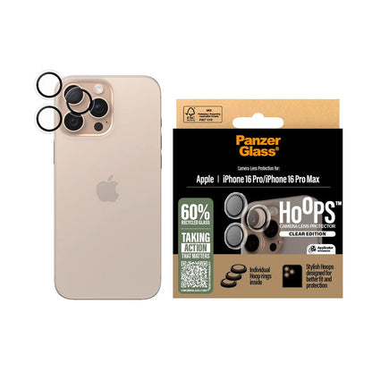 Ochranná fólie na zadní kameru PanzerGlass Hoops pro Apple iPhone 16 Pro Max / 16 Pro, Tvrzené sklo, Průhledná