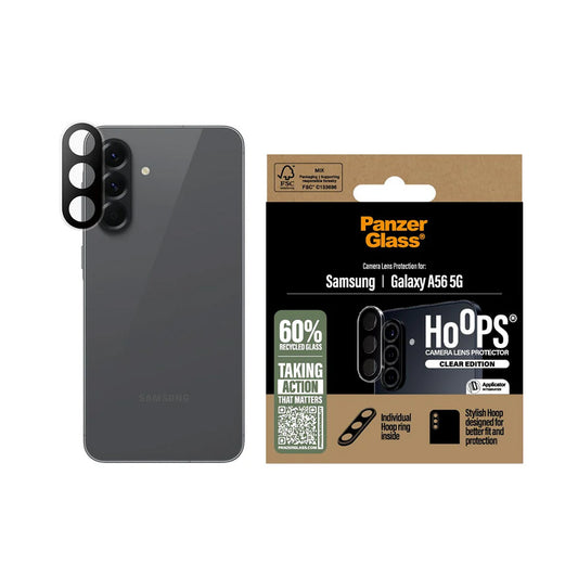 Ochranná fólie na zadní kameru PanzerGlass Hoops pro Samsung Galaxy A56 A566, Tvrzené sklo, Průhledná