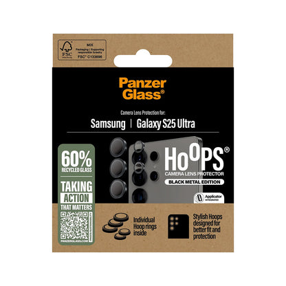 Ochranná fólie PanzerGlass Hoops na zadní kameru pro Samsung Galaxy S25 Ultra S938, Tvrzené sklo, Černá.