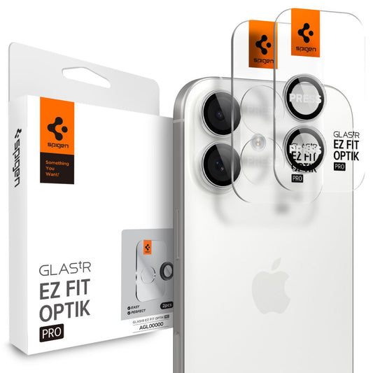 Ochranná fólie na zadní kameru Spigen GlastR EZ FIT Optik Pro pro Apple iPhone 17 / 16 Plus / 16, Tvrzené sklo, Sada 2 kusy, Stříbrná