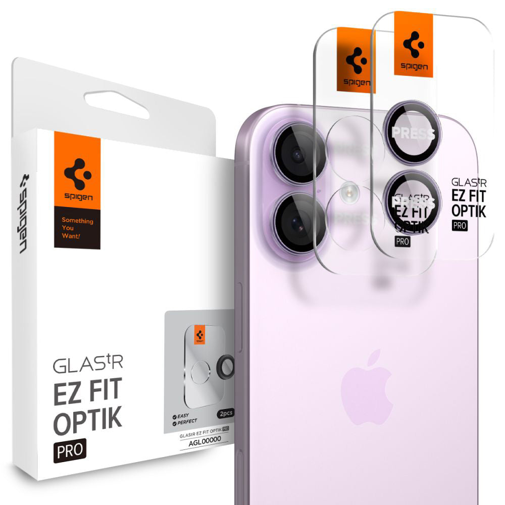 Ochranná fólie na zadní kameru Spigen GlastR EZ FIT Optik Pro pro Apple iPhone 17 / 16 Plus / 16, Tvrzené sklo, Sada 2 kusy, Fialová