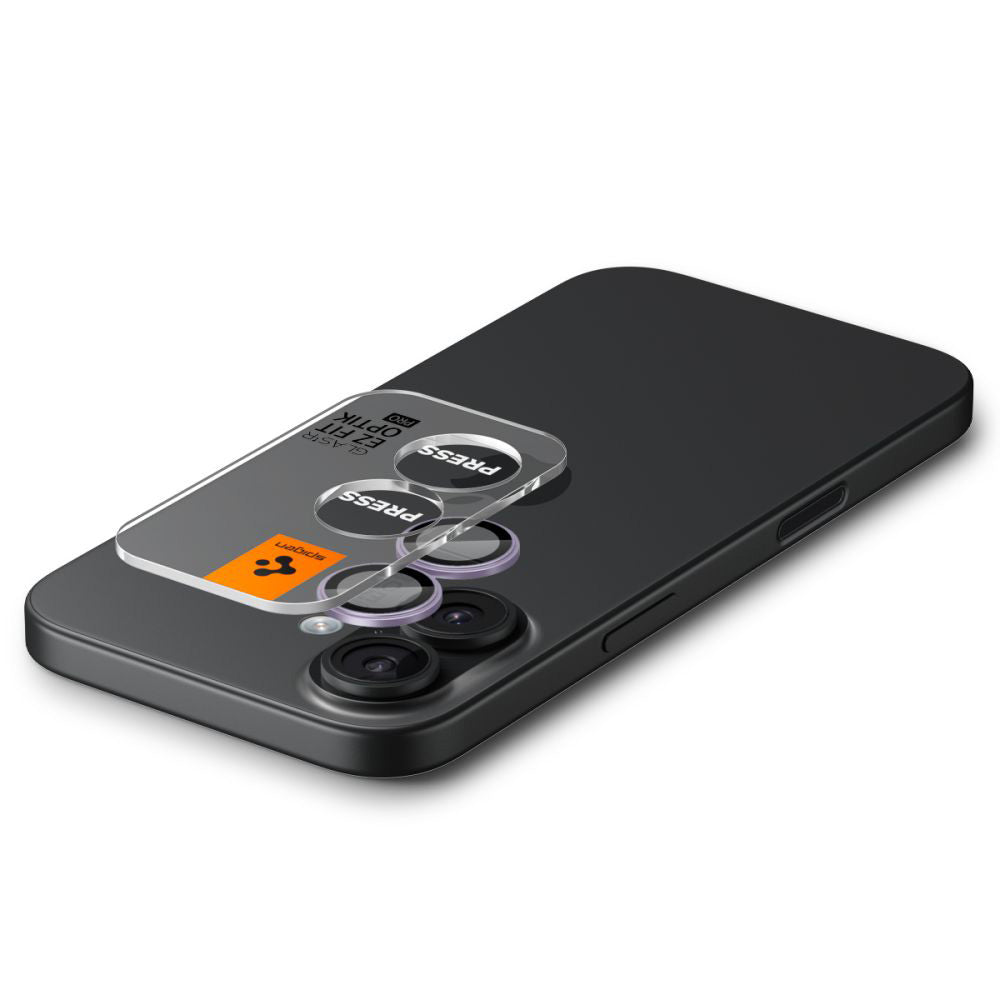 Ochranná fólie na zadní kameru Spigen GlastR EZ FIT Optik Pro pro Apple iPhone 17 / 16 Plus / 16, Tvrzené sklo, Sada 2 kusy, Fialová