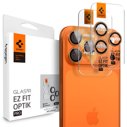 Ochranná fólie na zadní kameru Spigen GlastR EZ FIT Optik Pro pro Apple iPhone 17 Pro Max / 17 Pro, Tvrzené sklo, Sada 2 kusy, Oranžová