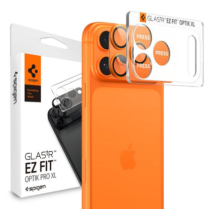 Ochranná fólie na zadní kameru Spigen GlastR EZ FIT Optik Pro XL pro Apple iPhone 17 Pro, Tvrzené sklo, Sada 2 kusy, Oranžová