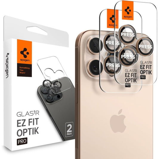Ochranná fólie na zadní kameru Spigen GlastR EZ FIT Optik Pro pro Apple iPhone 16 Pro, Tvrzené sklo, Sada 2 kusy, Bronzová AGL08862