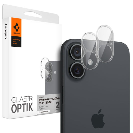 Ochranná fólie na zadní kameru Spigen GlastR Optik pro Apple iPhone 16 Plus / 16, tvrzené sklo, sada 2 kusů, průhledná AGL07923