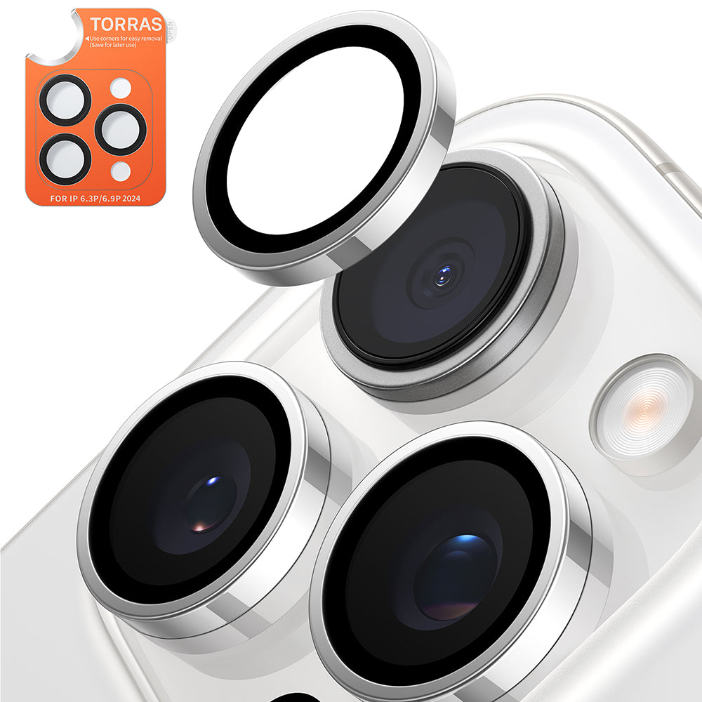 Ochranná fólie na zadní kameru Torras Lensguard pro Apple iPhone 16 Pro Max / 16 Pro, tvrzené sklo, kovově šedá