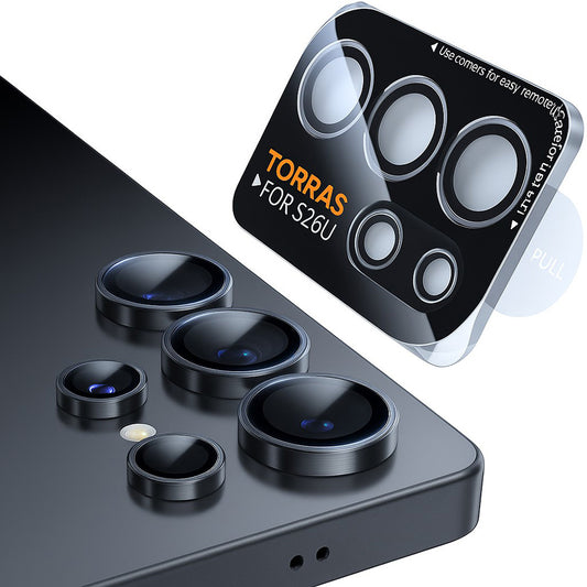 Ochranná fólie na zadní kameru Torras Lensguard pro Samsung Galaxy S26 Ultra, Tvrzené sklo, Černá