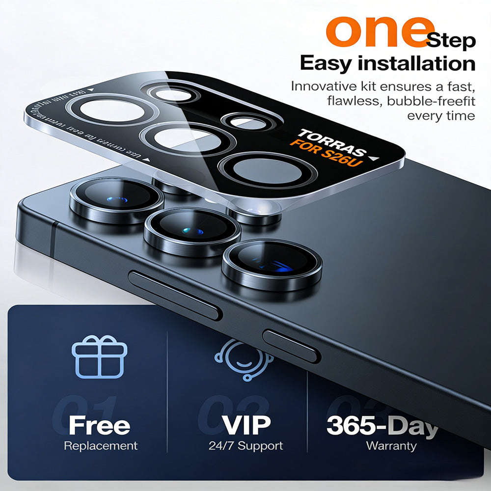 Torras Lensguard Rear Camera Protection Film for Samsung Galaxy S26 Ultra, Tempered Glass, Black