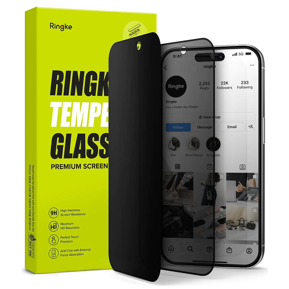Ochranná fólie Privacy Ringke pro Apple iPhone 15 Pro Max, Tvrzené sklo, Full Glue