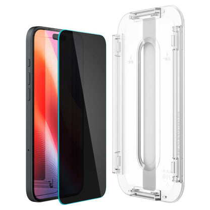 Ochranná fólie na displej Privacy Spigen GlastR EZ FIT pro Apple iPhone 16 / 15, Tvrzené sklo, Full Glue, Sada 2 kusy AGL06905