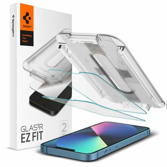 Ochranná fólie na displej Spigen GlastR EZ FIT pro Apple iPhone 17e / 16e / 14 / 13 Pro, Tvrzené sklo, Full Glue, Sada 2 kusy AGL03385