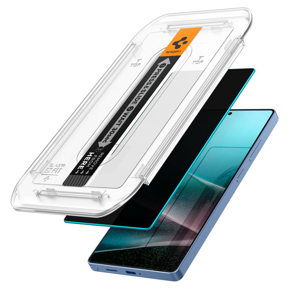 Ochranná fólie na displej Privacy Spigen GlastR EZ FIT HD pro Samsung Galaxy S25 Ultra S938, tvrzené sklo, plné lepidlo, sada 2 kusů AGL09335