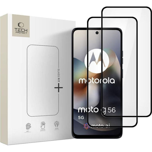 Ochranná fólie na displej Tech-Protect FIT+ pro Motorola Moto G56, Tvrzené sklo, Full Glue, Sada 2 kusy, 2.5D, Černá