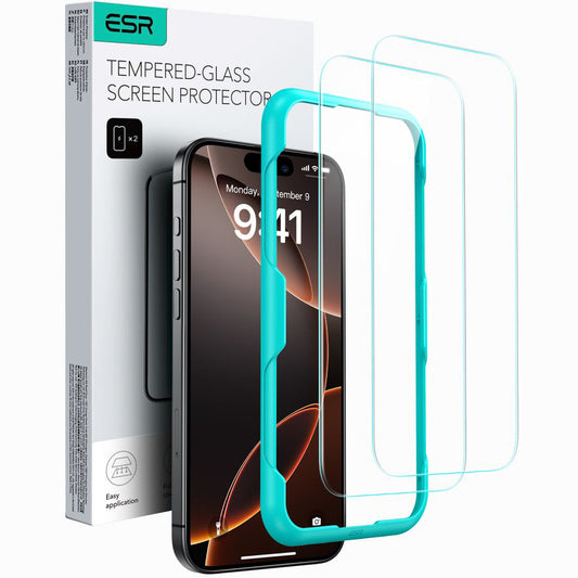 Ochranná fólie ESR na displej pro Apple iPhone 16 / 15, Tvrzené sklo, Full Glue, Sada 2 kusy, Černá