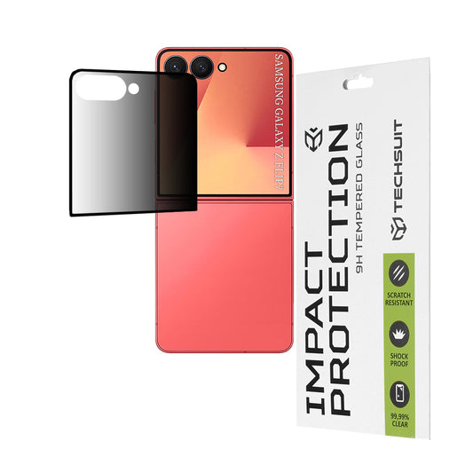 Ochranná fólie na vnější displej Privacy Techsuit pro Samsung Galaxy Z Flip7 F766, tvrzené sklo, plné lepidlo, 111D