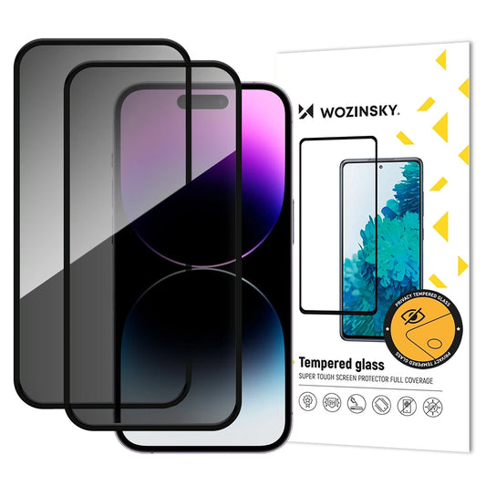 Ochranná fólie na displej Privacy WZK AntiSpy pro Apple iPhone 17 / 16 Pro, Tvrzené sklo, Full Glue, Sada 2 kusy