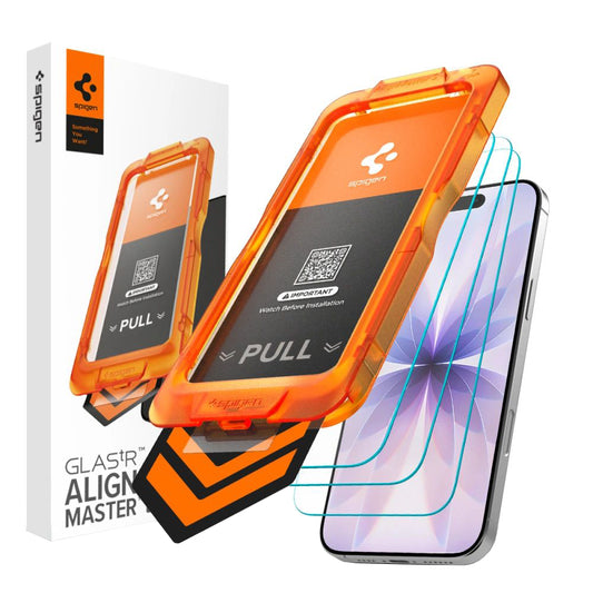 Ochranná fólie na displej Spigen GlastR Align Master Slim pro Apple iPhone 17, Tvrzené sklo, Full Glue, Sada 3 kusy