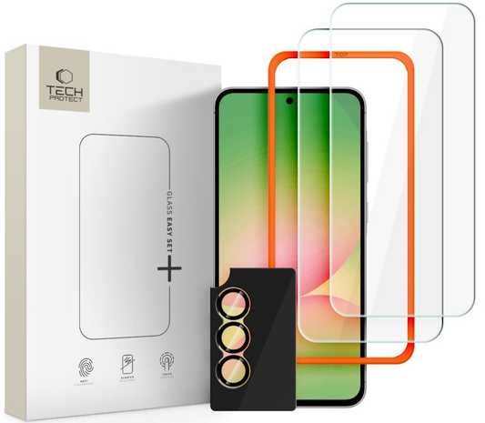 Ochranná fólie na displej a zadní kameru Tech-Protect Quick Set+ pro Samsung Galaxy A57 5G, Tvrzené sklo, Full Glue, Sada 3 kusy