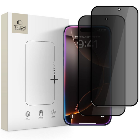Ochranná fólie na displej Privacy Tech-Protect Spy+ pro Apple iPhone 17 Pro Max / 16 Pro Max, tvrzené sklo, plné lepidlo, sada 2 kusů