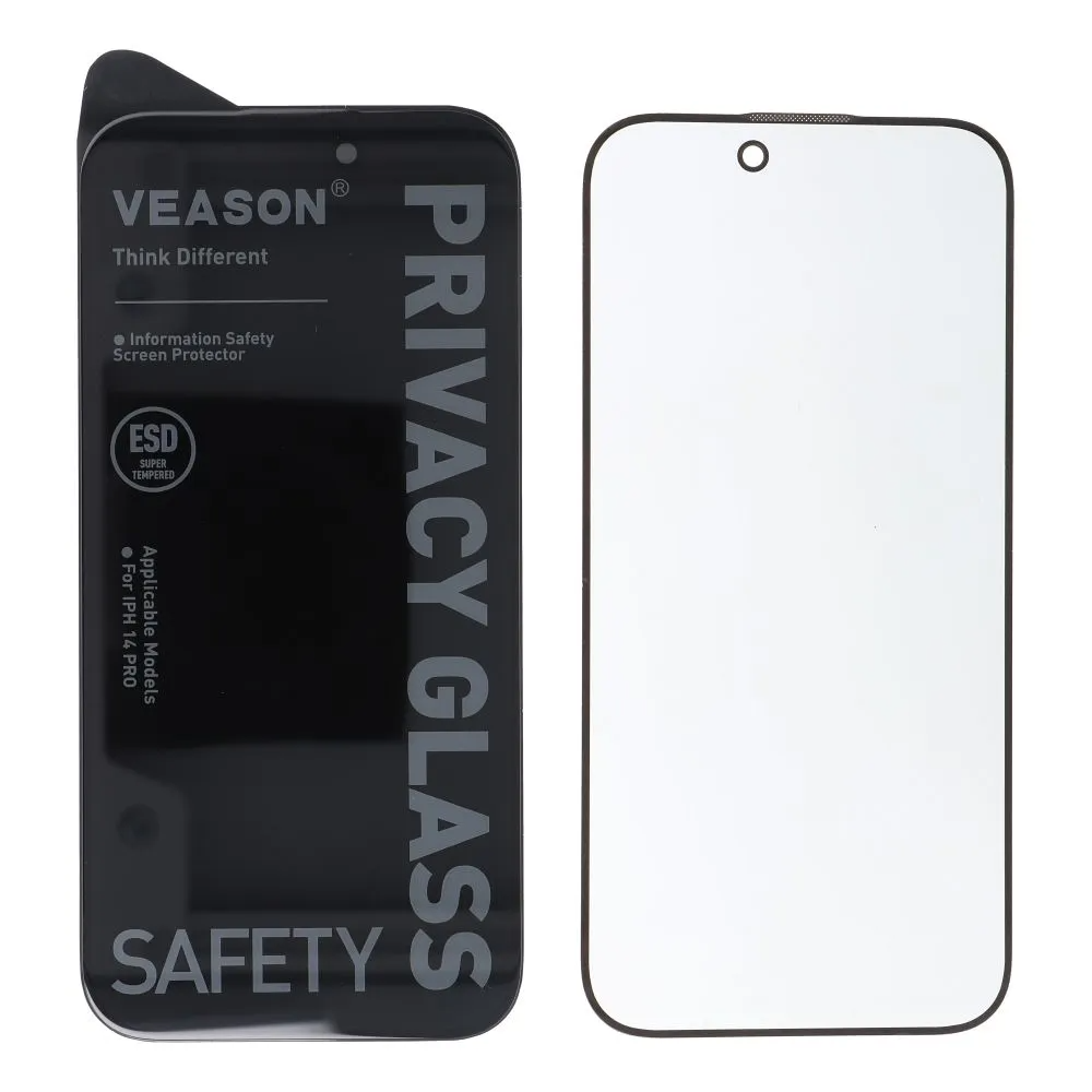 Ochranná fólie na displej Privacy Veason pro Apple iPhone 17e / 16e / 14 / 13 Pro, tvrzené sklo, plné lepidlo, 6D