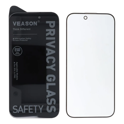 Ochranná fólie na displej Privacy Veason pro Apple iPhone 17e / 16e / 14 / 13 Pro, tvrzené sklo, plné lepidlo, 6D