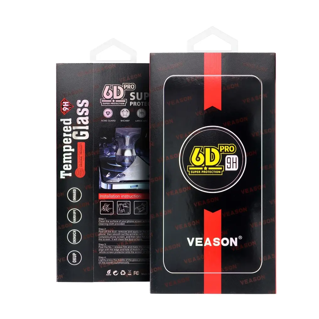 Ochranná fólie na displej Veason PRO pro Apple iPhone 17 / 16 Pro, tvrzené sklo, plné lepidlo, 6D, černá