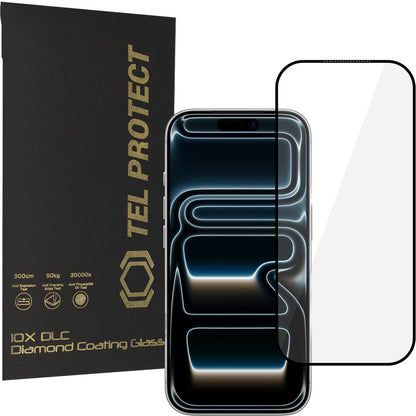 Ochranné sklo na displej Tel Protect 10X HD DLC Diamond Coating pro Apple iPhone 18 Pro / 17 Pro, tvrzené sklo, celoplošné lepení, černé