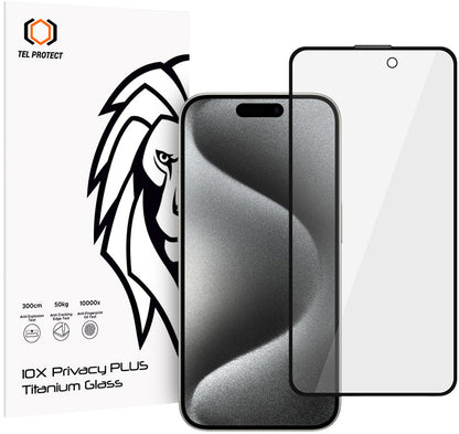 Ochranné sklo na displej s filtrem soukromí Tel Protect 10X Plus Titanium pro Apple iPhone 17 / 16 Pro, tvrzené sklo, celoplošné lepení