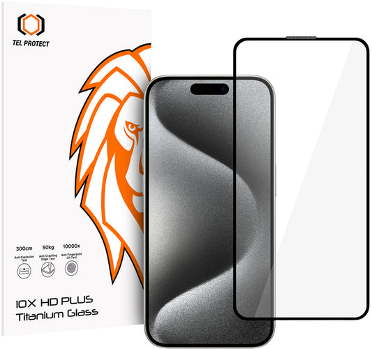 Ochranné sklo na displej Tel Protect 10X HD Plus Titanium pro Apple iPhone 17 / 16 Pro, tvrzené sklo, celoplošné lepení, černé